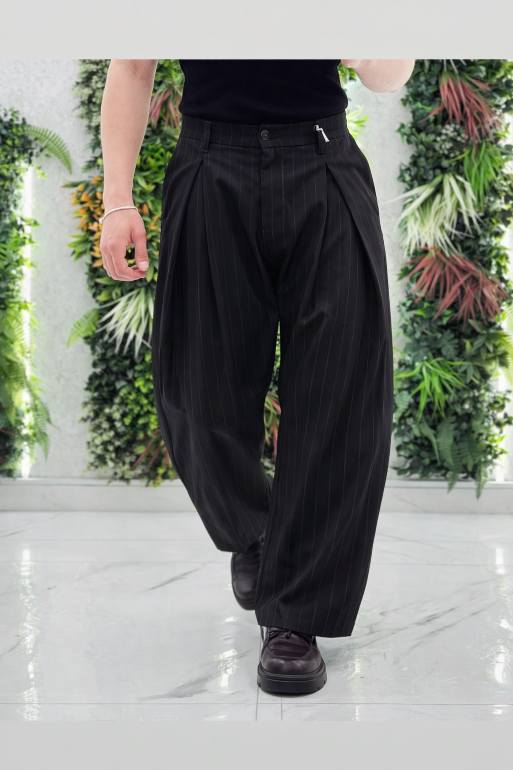 Pantalone 2 Pence Largo Gessato*
